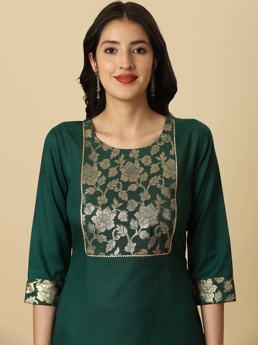 HERE&NOW Green Floral Yoke Design Gotta Patti Kurta - Distacart