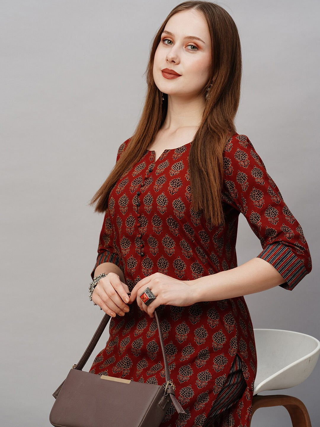 Kalini Ethnic Motifs Printed Regular Straight Kurta With Trousers - Distacart