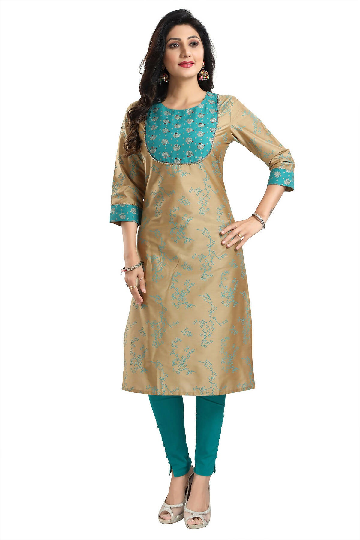 Snehal Creations Beige Cotton Silk Tunic for Women - Distacart