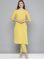 Thumbnail for HERE&NOW Women Regular Gotta Patti Pure Cotton Kurta with Trousers - Distacart