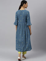 Thumbnail for Khushal K Women Blue Geometric Striped Flared Sleeves Anarkali Kurta - Distacart