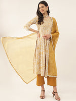 Thumbnail for Khushal K Ethnic Motifs Printed Thread & Mirror Work Kurta with Trousers & Dupatta - Distacart