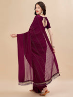 Thumbnail for Mitera Purple & Black Striped Stone Work Pure Chiffon Saree - Distacart