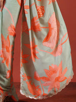 Thumbnail for Sangria Sea Green Floral Printed Zari Saree - Distacart