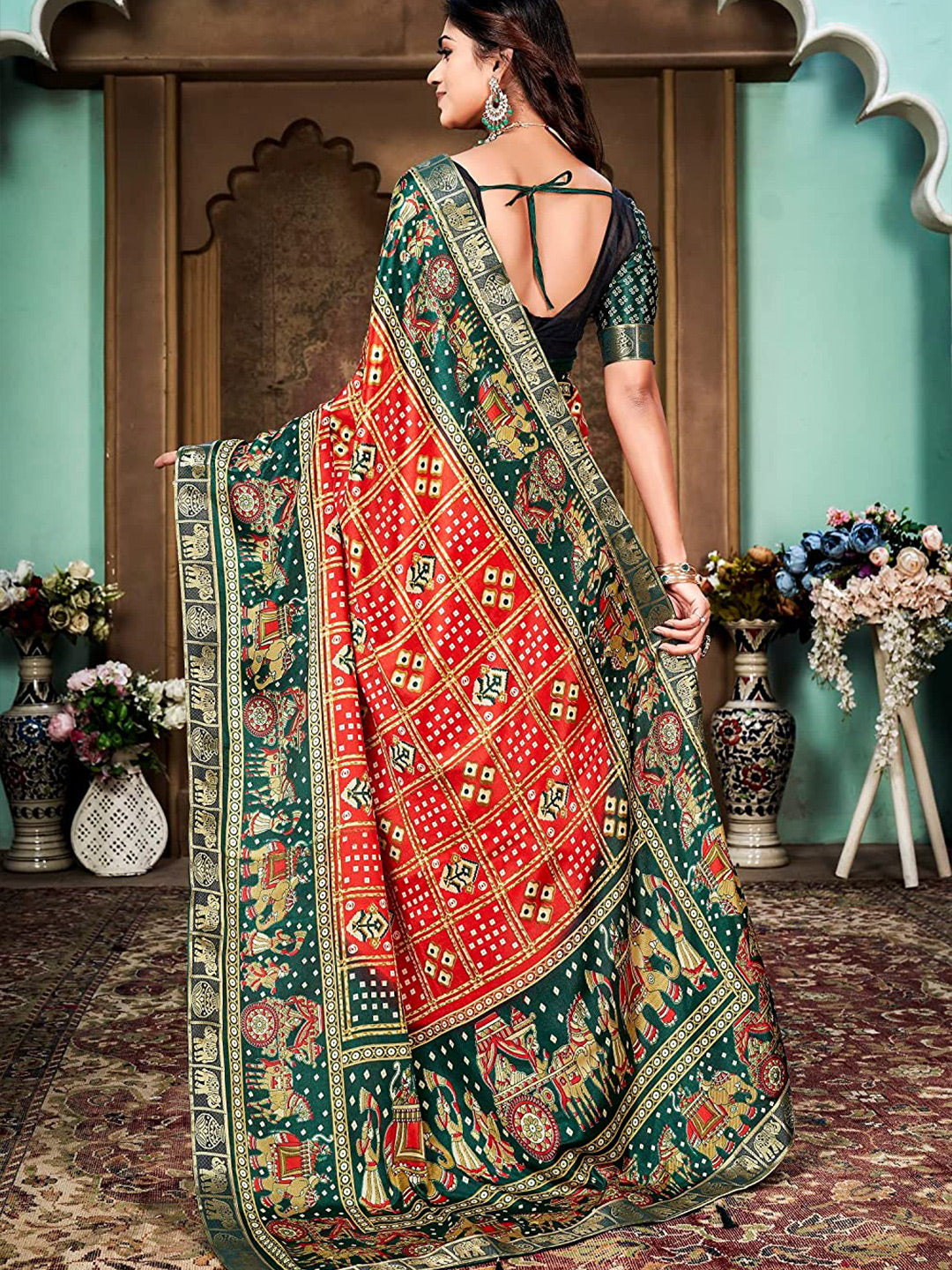 Kalini Bandhani Printed Silk Cotton Banarasi Saree - Distacart