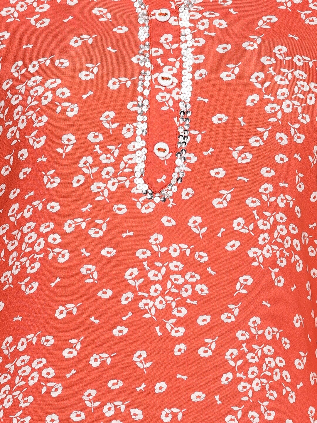 HERE&NOW Rust Orange & White Floral Printed Straight Kurta - Distacart