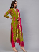 Thumbnail for Kalini Printed V Neck Kurta With Trousers & Dupatta - Distacart