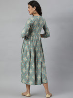 Thumbnail for Kalini Women Turquoise Blue & Beige Ethnic Motifs Printed Anarkali Kurta - Distacart