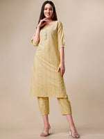 Thumbnail for Kalini Women Woven Striped Thread Work Kurta with Trousers - Distacart