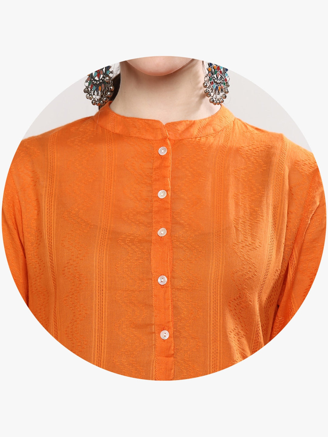 Sangria Women Orange & White Solid Kurta Set - Distacart