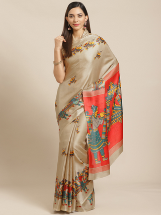 Saree Mall Beige Printed Printed Saree - Distacart