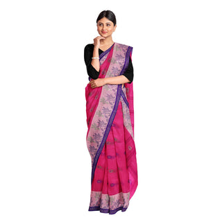 Exclusive Collection 100% Pure Cotton Pink Tant Saree With Hand Weaving Work - Distacart