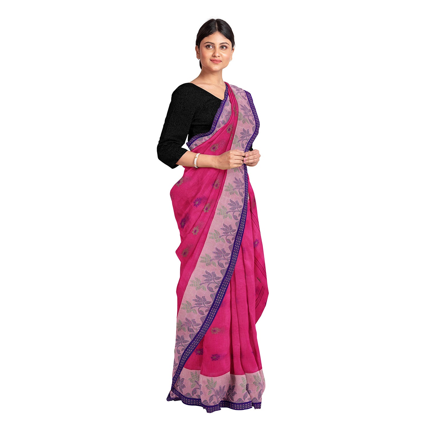 Exclusive Collection 100% Pure Cotton Pink Tant Saree With Hand Weaving Work - Distacart