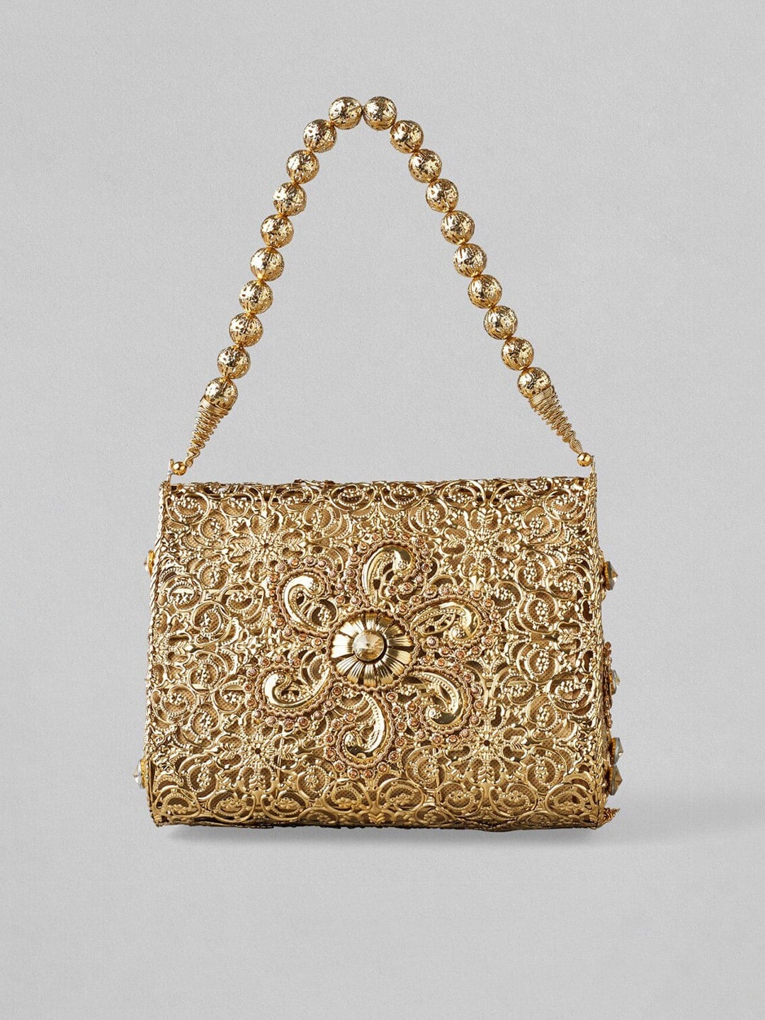 Rubans Gold-Toned Embellished Box Clutch - Distacart