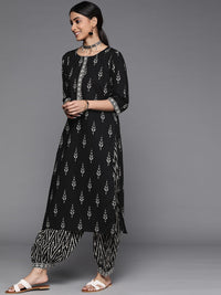 Thumbnail for Libas Black Floral Printed Pure Cotton Kurta with Salwar & With Dupatta - Distacart