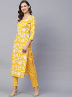 Thumbnail for Kalini Floral Printed Round Neck Kurta with Trousers - Distacart