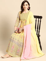 Thumbnail for Sangria Women Yellow & Pink Floral Printed Anarkali Kurta - Distacart