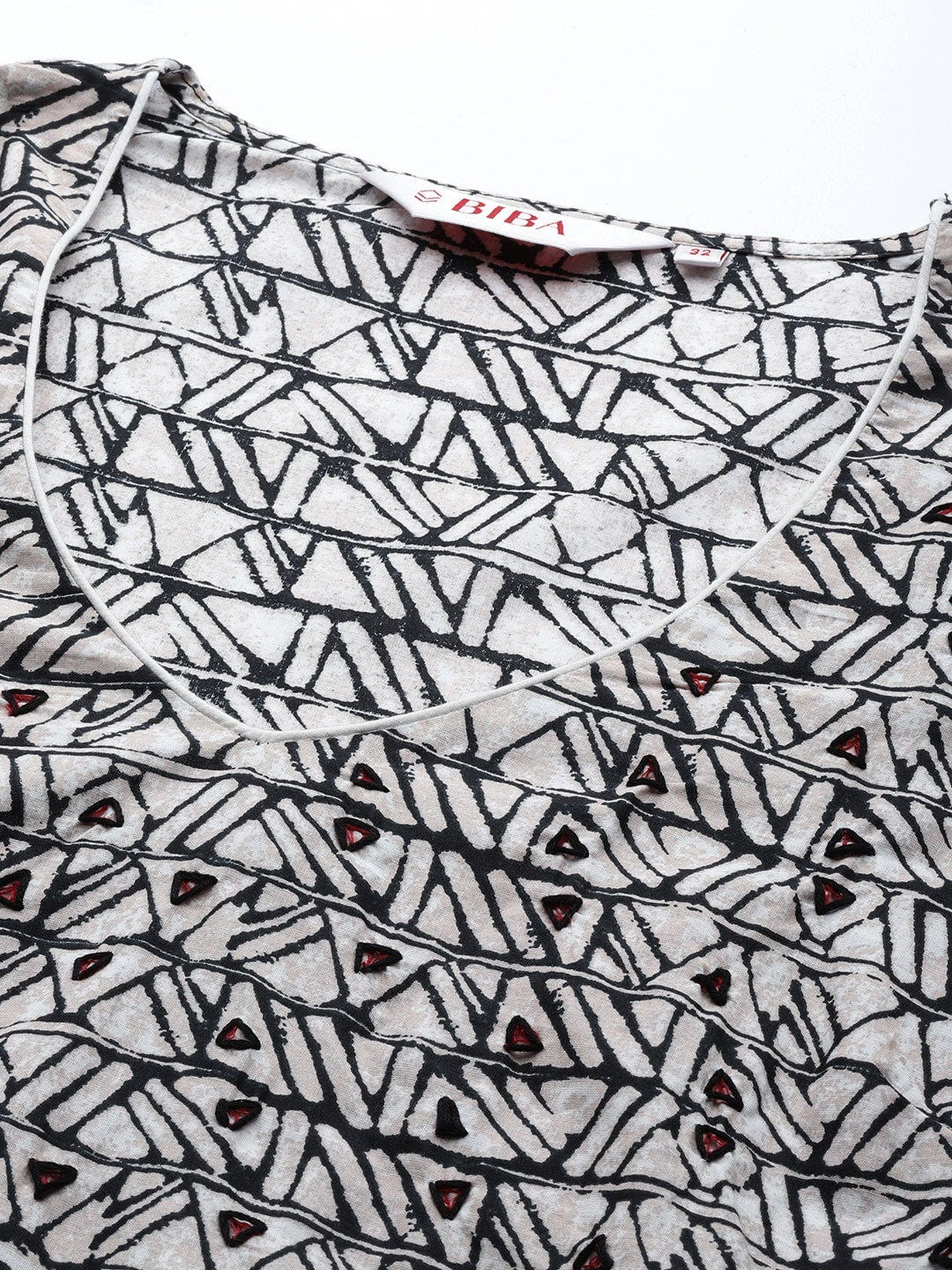 Biba Women Black & White Pure Cotton Geometric Printed Layered Kurta - Distacart