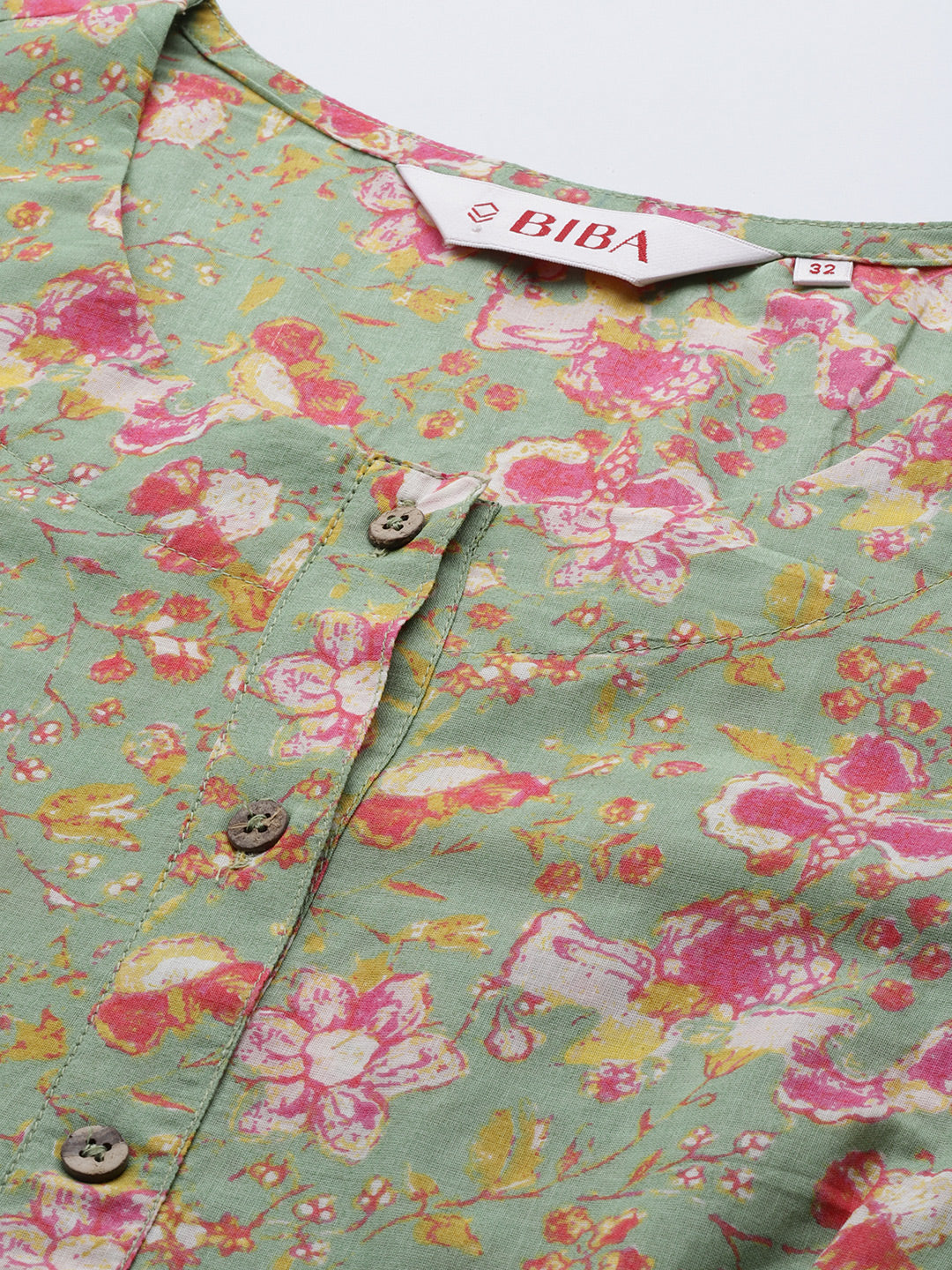 Biba Floral Printed Pure Cotton Anarkali Kurta with Trousers - Distacart