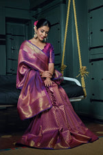 Thumbnail for Vardha Mauve Purple Golden Zari Kanjeevaram Silk Saree