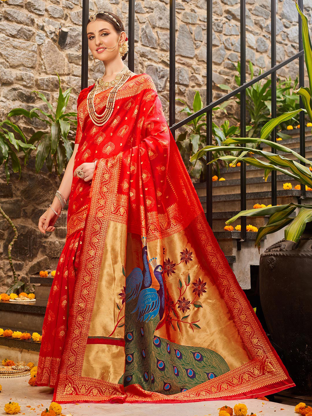 Kalini Ethnic Motifs Woven Design Zari Detail Paithani Saree - Distacart