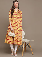 Thumbnail for HERE&NOW Ethnic Motifs Printed Shirt Collar Pure Cotton Anarkali Kurta - Distacart