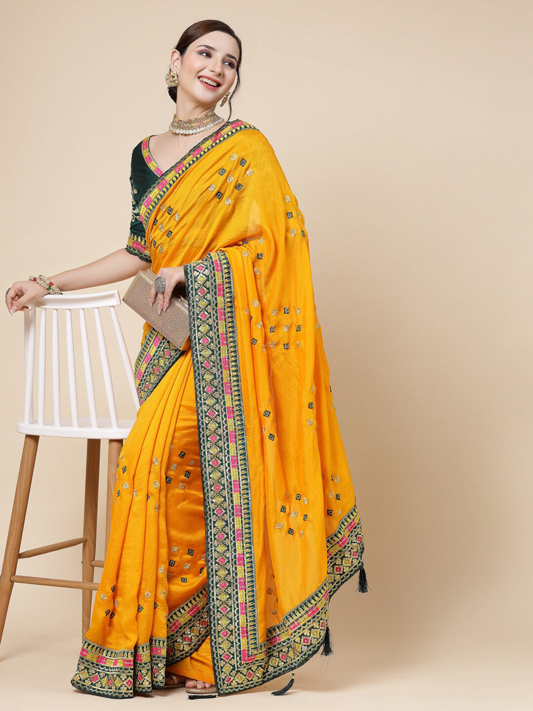 Kalini Ethnic Motifs Embroidered Pure Silk Saree - Distacart