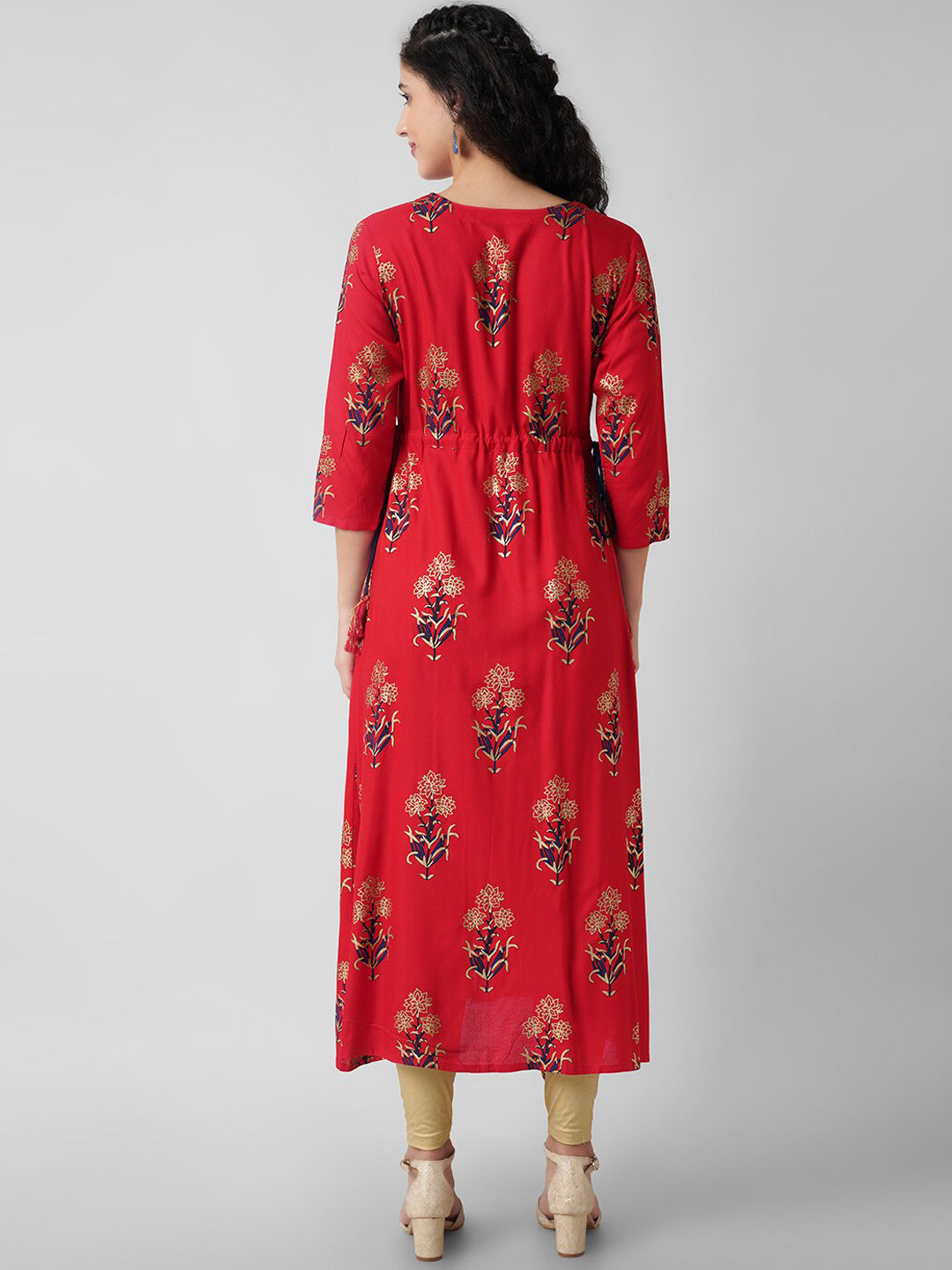 Kalini Women Red floral Printed Thread Work Handloom Kurta - Distacart