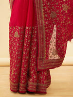 Thumbnail for Soch Pink Floral Embroidered Zari Pure Chiffon Saree - Distacart