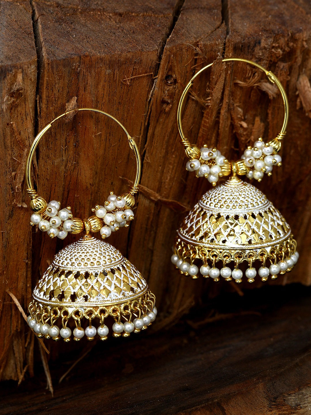 Gold-Plated Alloy Hoop And Jhumki Earrings - The Pari - Distacart