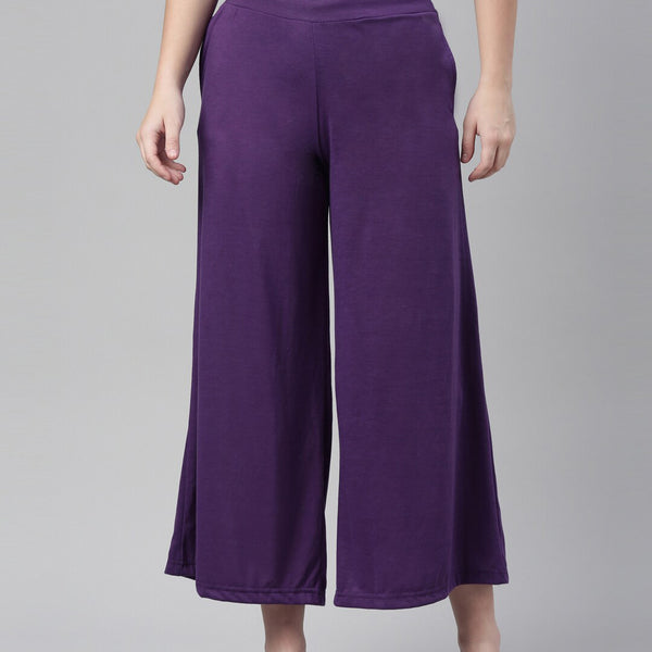 Souchii Women Purple Knitted Palazzos - Distacart