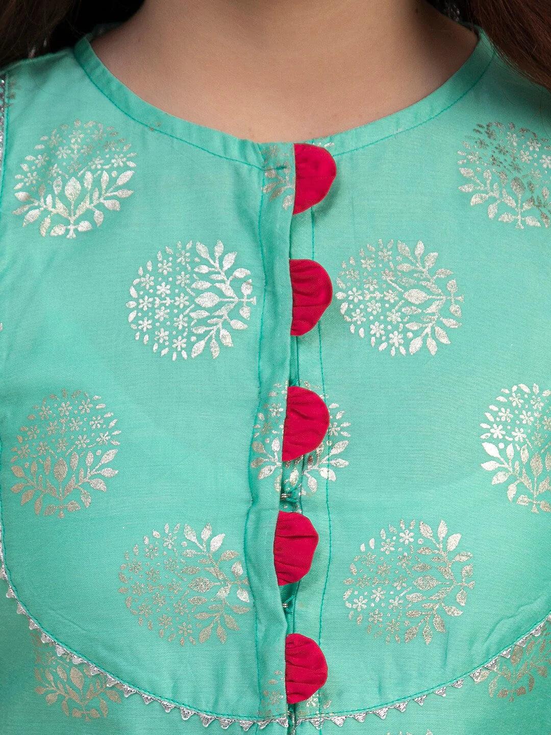 NOZ2TOZ Sea Green & Pink Printed Foil Print Ready to Wear Lehenga Choli For Girls - Distacart