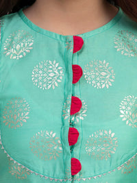 Thumbnail for NOZ2TOZ Sea Green & Pink Printed Foil Print Ready to Wear Lehenga Choli For Girls - Distacart