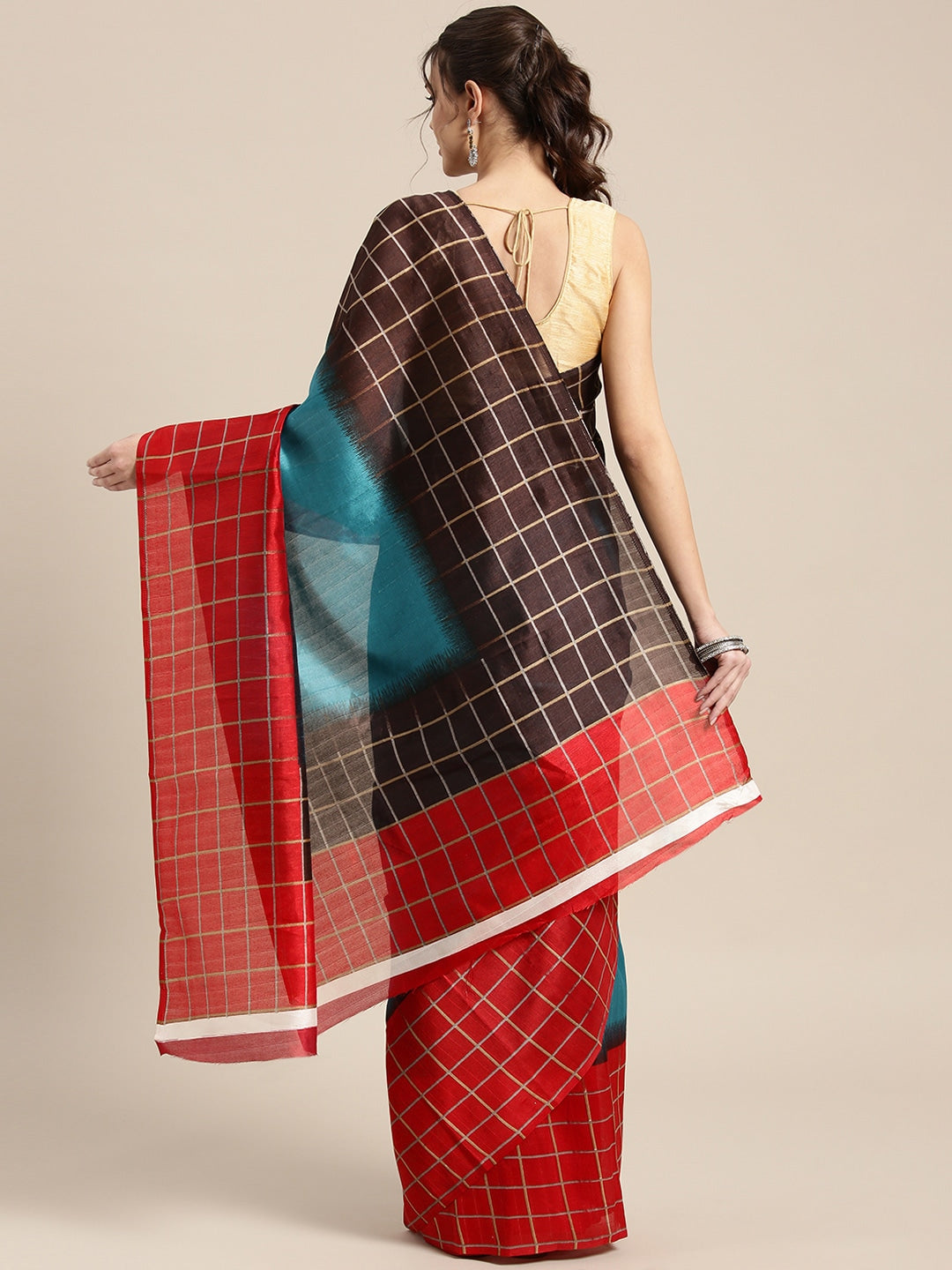 Saree Mall Blue & Red Checked Bhagalpuri Saree - Distacart