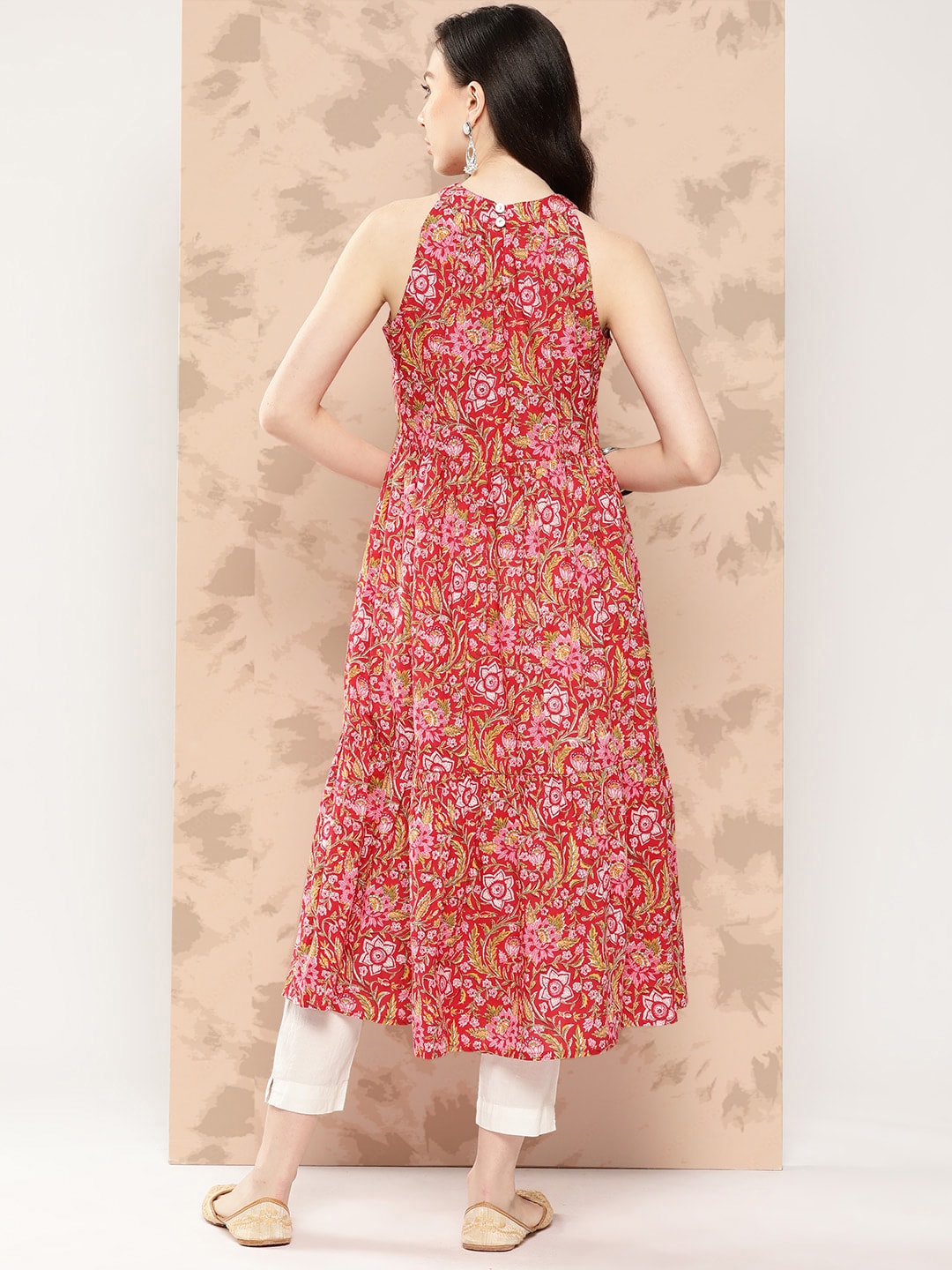 Kalini Floral Printed Halter Neck Pastels Anarkali Kurta - Distacart