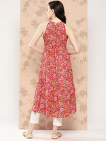 Thumbnail for Kalini Floral Printed Halter Neck Pastels Anarkali Kurta - Distacart