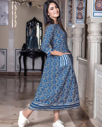 Thumbnail for Partywear Designer Steel Blue Pure Maslin Gown - Anbazaar - Distacart