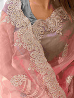 Thumbnail for Tikhi Imli Floral Beads and Stones Organza Heavy Work Saree - Distacart