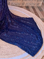 Thumbnail for Mitera Blue Embellished Sequinned Pure Georgette Saree - Distacart