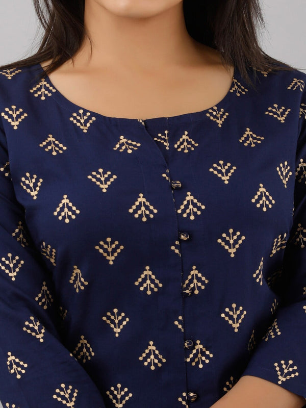 Kalini Women Blue Ethnic Motifs High Slit Kurti with Skirt - Distacart