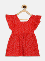 Thumbnail for Manet Girls Cotton V Neck Frill Frock Printed - Red - Distacart