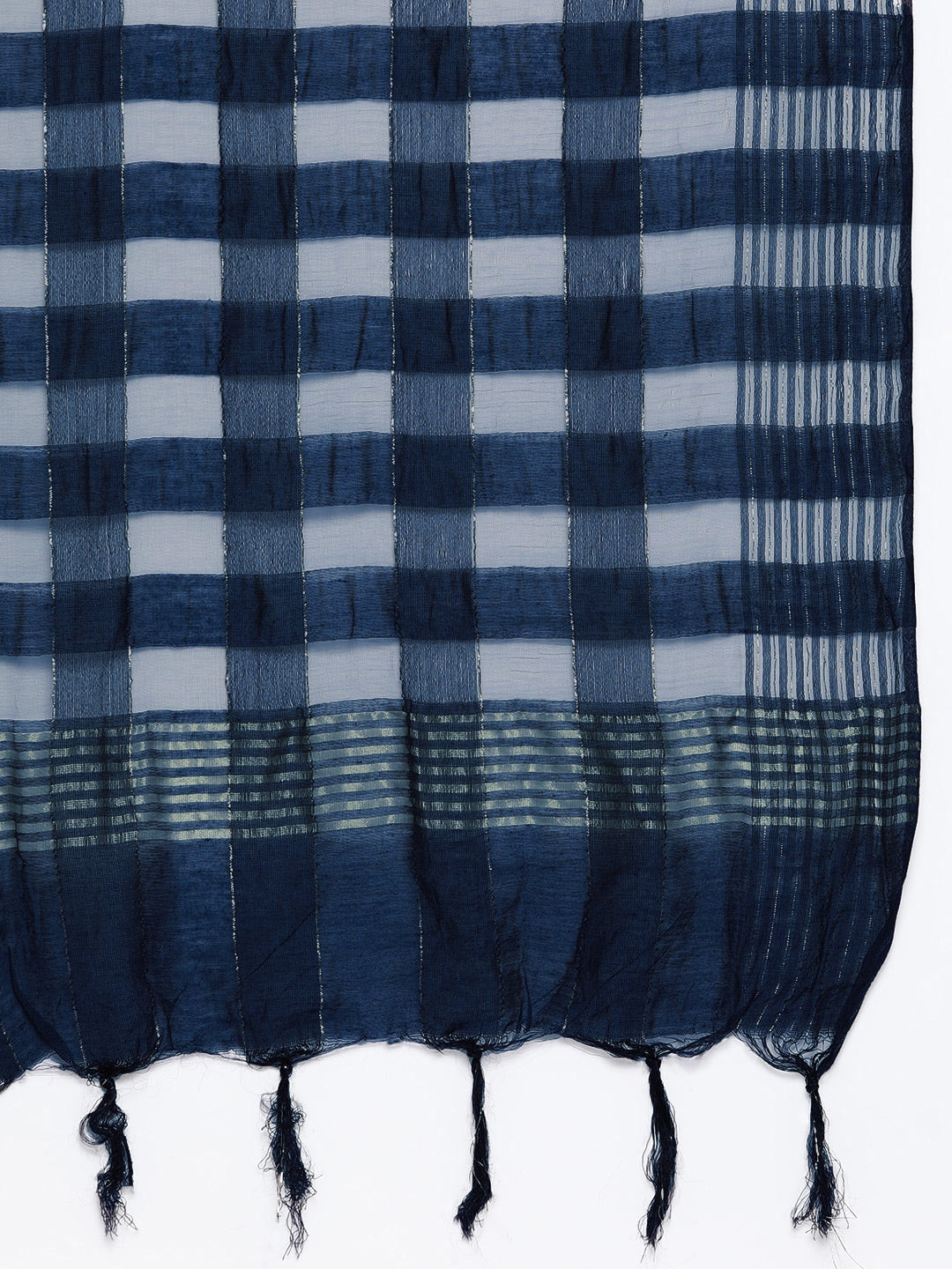 HERE&NOW Women Navy Blue Ethnic Motifs Printed Pure Cotton Kurta with Trousers & With Dupatta - Distacart