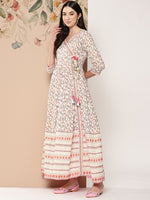 Thumbnail for Kalini Floral Printed Tie-Up Detail Angrakha Style Anarkali Kurta - Distacart