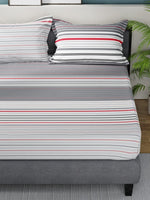 Thumbnail for Nautica Bradford Grey & White Striped Cotton 160 TC King Bedsheet With 2 Pillow Covers - Distacart