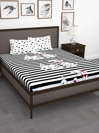 Story@home White & Black Cartoon Characters King Bedsheet with 2 Pillow Covers - Distacart