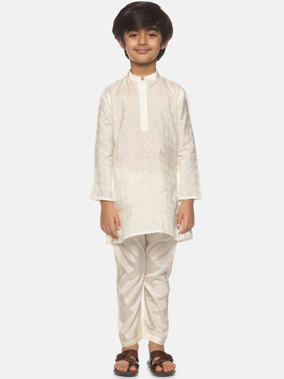 Sethukrishna Boys Cream-Coloured Printed Kurta with Pyjamas - Distacart