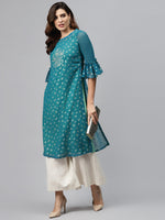 Thumbnail for Biba Women Teal Blue & Golden Printed Straight Layered Kurta - Distacart