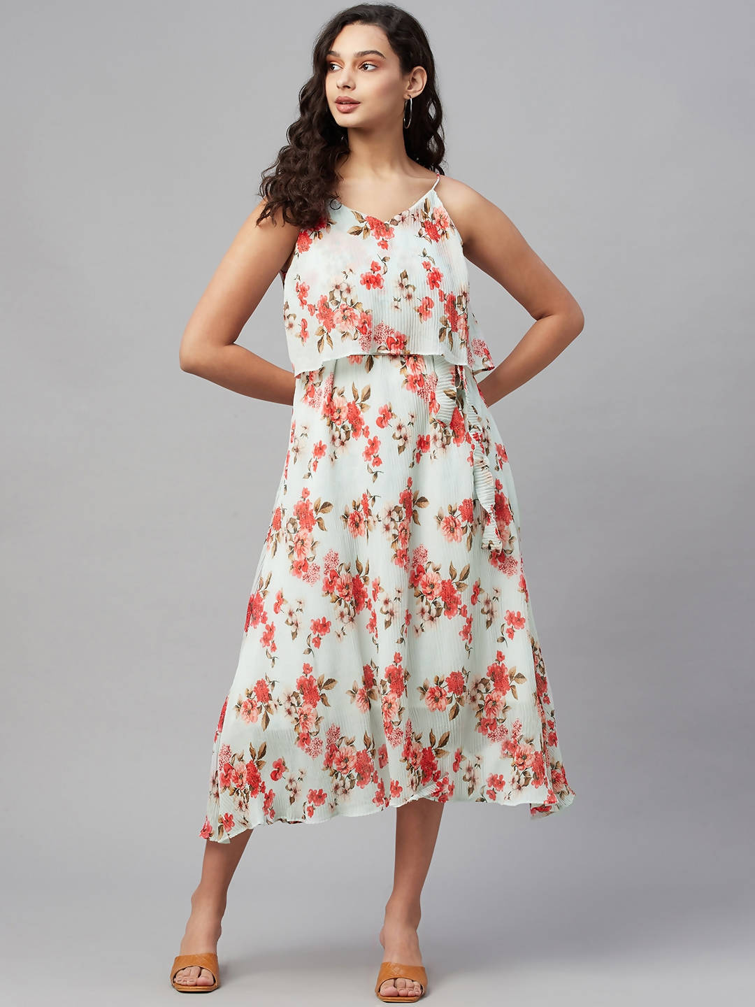 Myshka Women Multicolor Printed Sleeveless V Neck Dress - Distacart