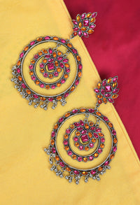 Thumbnail for Mominos Fashion Johar Kamal Women's Pink & Orange Kundan Circles Earrings - Distacart