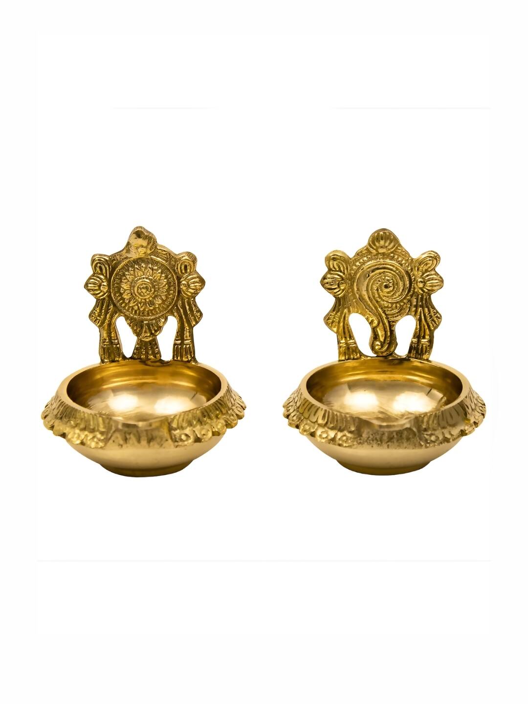 Spillbox Gold-Toned Brass 2 Pieces Shangu Chakra Kuber Diya Pooja Essentials - Distacart